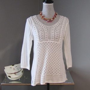 NEW Christopher & Banks Crochet Knit Lace Sweater
